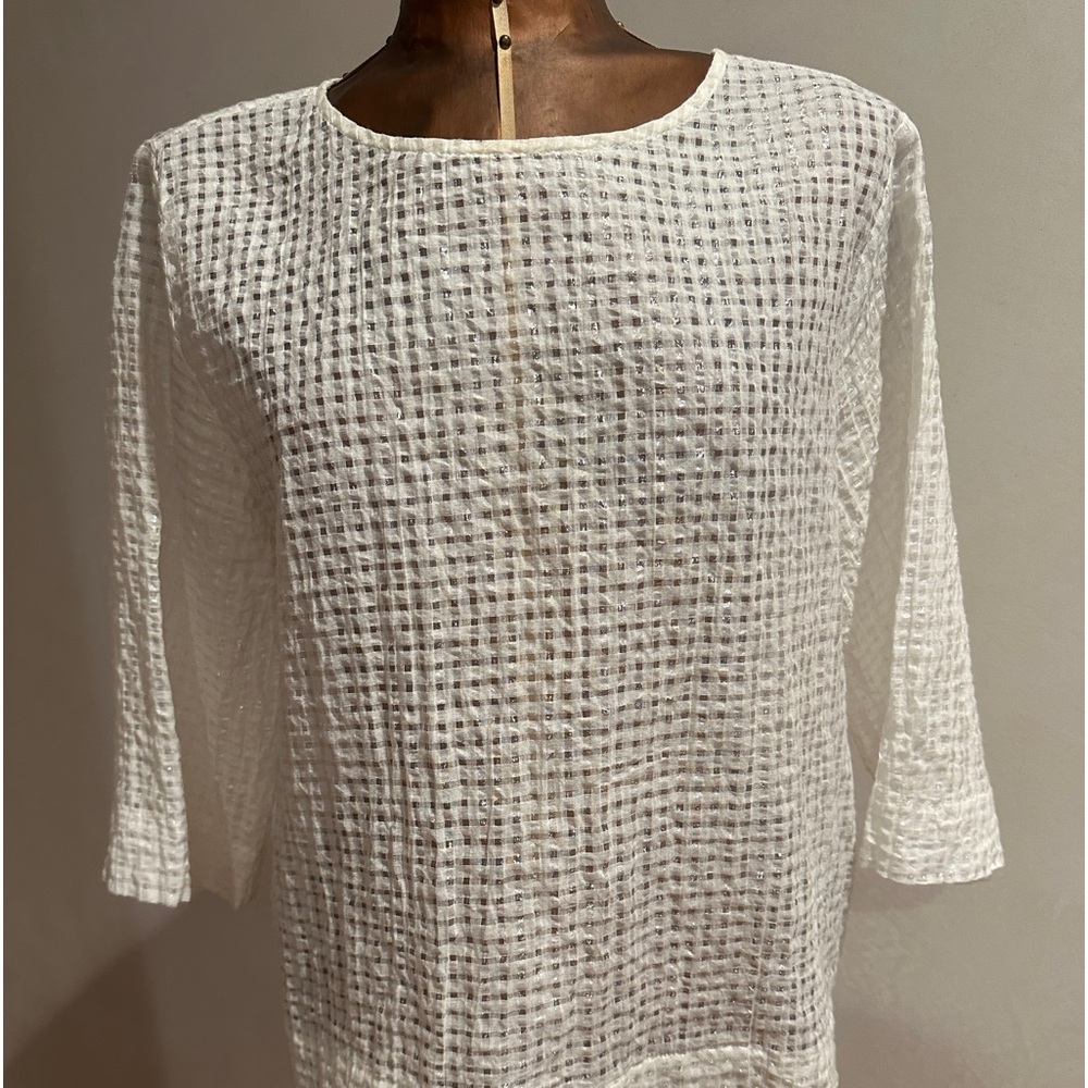Sam and Lavi Ivory Honeycomb Check Shimmery Blouse Size M